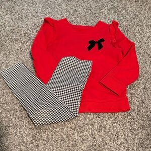 Toddler girls 4T matching set red top with bow and black /white checkered pant